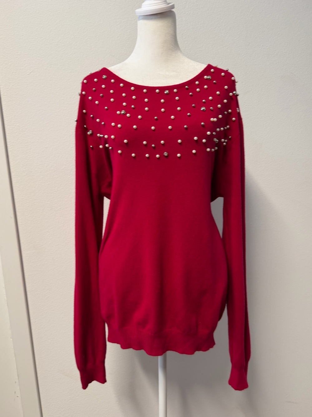 Bluebell Red Pearl Rhinestone Embellished Sweater Size 3XL NWT